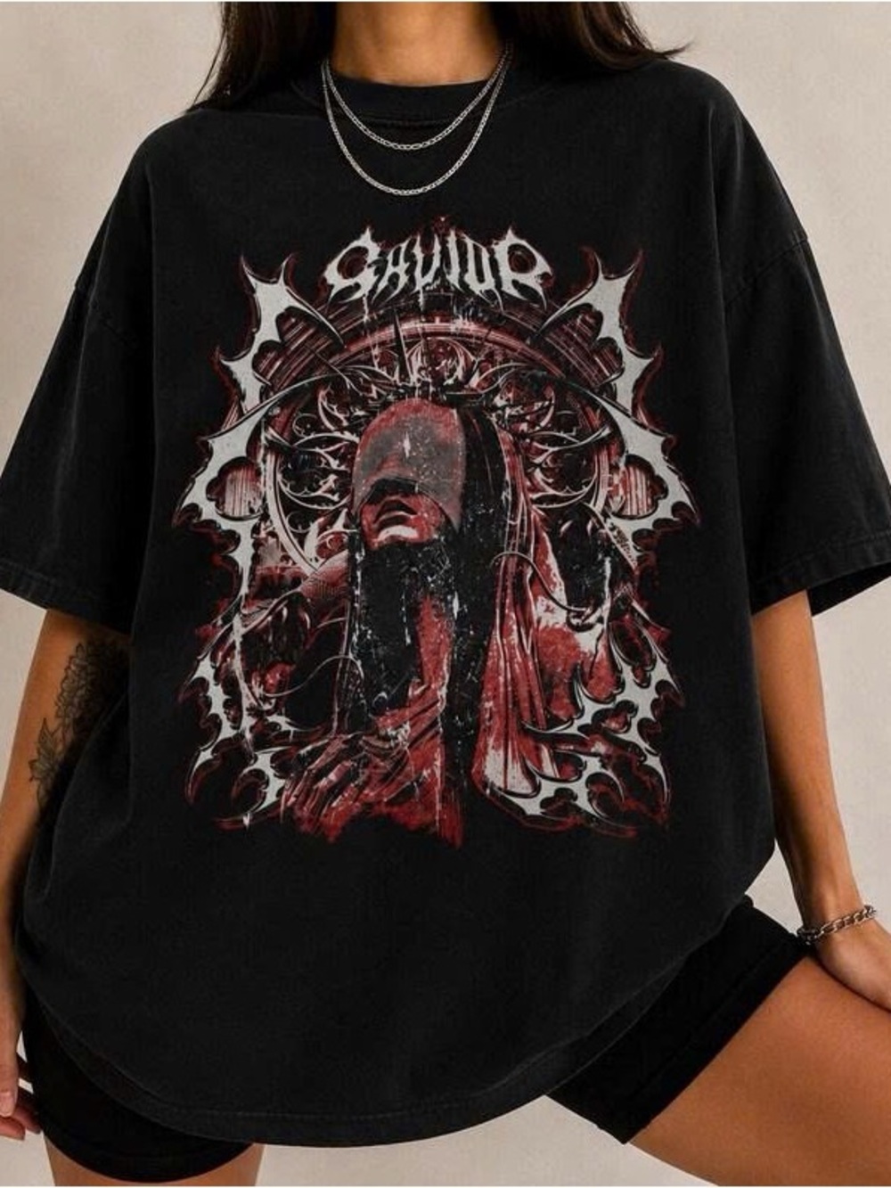 Black Graphic Men’s T-Shirt with Red Distressed Print
